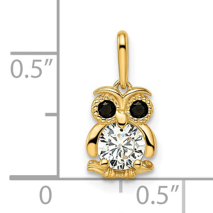 14k Madi K Black and White CZ Owl Childrens Pendant