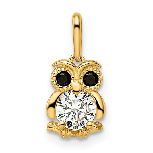 14k Madi K Black and White CZ Owl Childrens Pendant