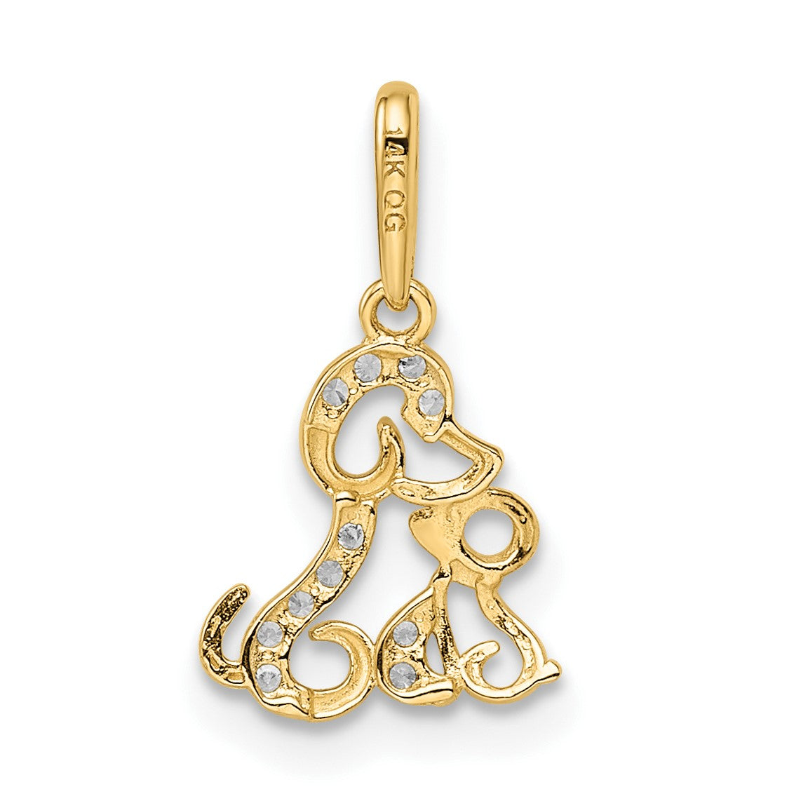 14K and White Rhodium Madi K CZ Dog and Puppy Childrens Pendant