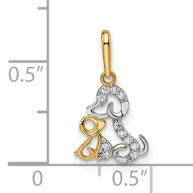 14K and White Rhodium Madi K CZ Dog and Puppy Childrens Pendant