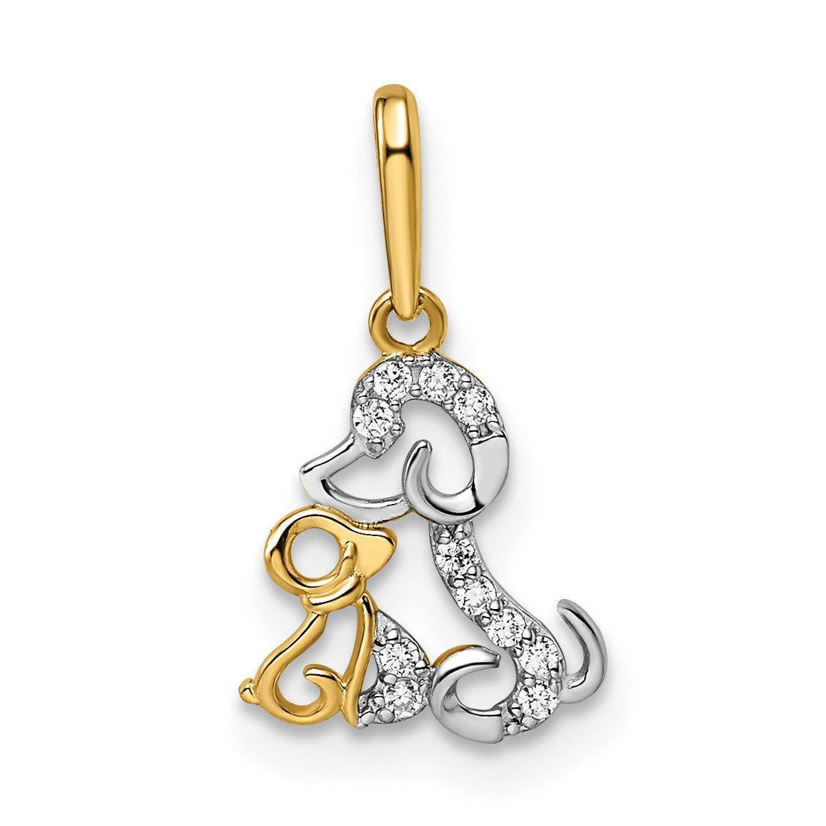 14K and White Rhodium Madi K CZ Dog and Puppy Childrens Pendant
