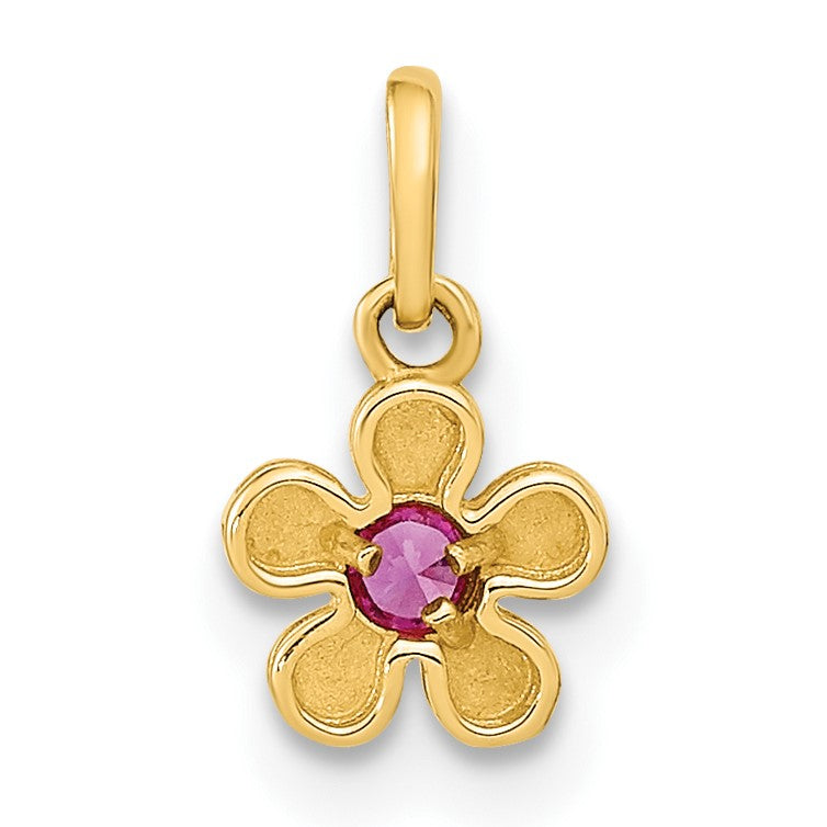 14K Madi K Polished CZ Flower Post Earrings and Flower Pendant Childrens Set