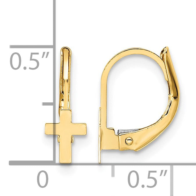 14K Madi K Polished Cross Childrens Leverback Earrings