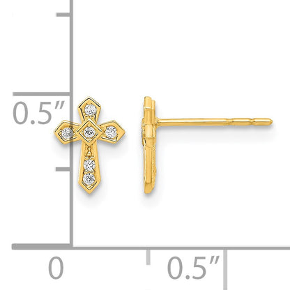 14K Madi K Polished Cross CZ Childrens Post Earrings