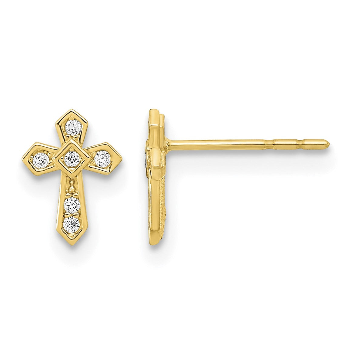 14K Madi K Polished Cross CZ Childrens Post Earrings