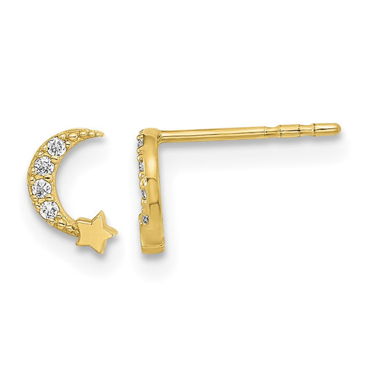 14K Madi K Polished Moon and Star CZ Childrens Post Earrings