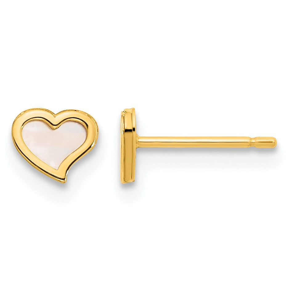 14K Madi K Polished 5mm Heart Mother of Pearl Childrens Post Earrings
