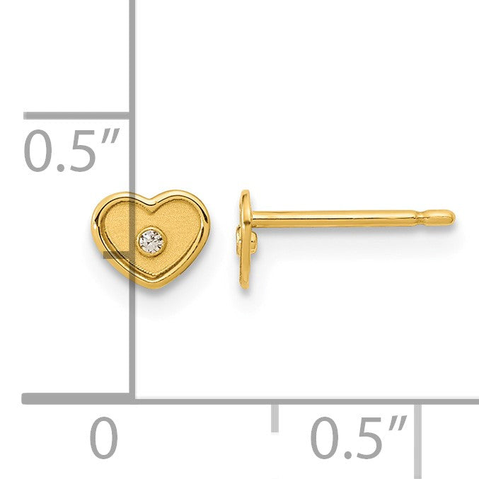 14K Madi K Polished and Brushed CZ 4.5mm Heart Childrens Post Earrings