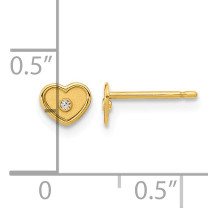 14K Madi K Polished and Brushed CZ 4.5mm Heart Childrens Post Earrings