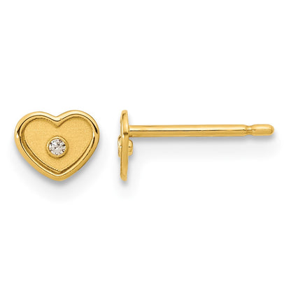 14K Madi K Polished and Brushed CZ 4.5mm Heart Childrens Post Earrings