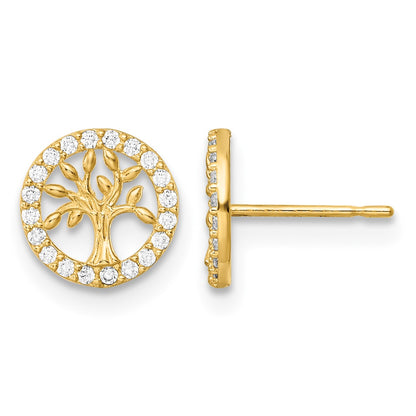 14K Madi K Polished White CZ Tree of Life Childrens Post Earrings