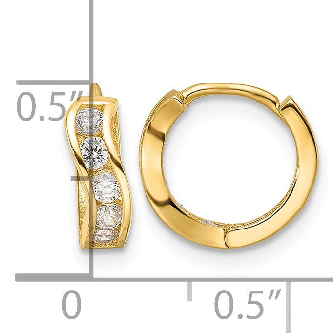 14k Madi K Polished CZ Wavy Hinged Huggie Hoop Earrings