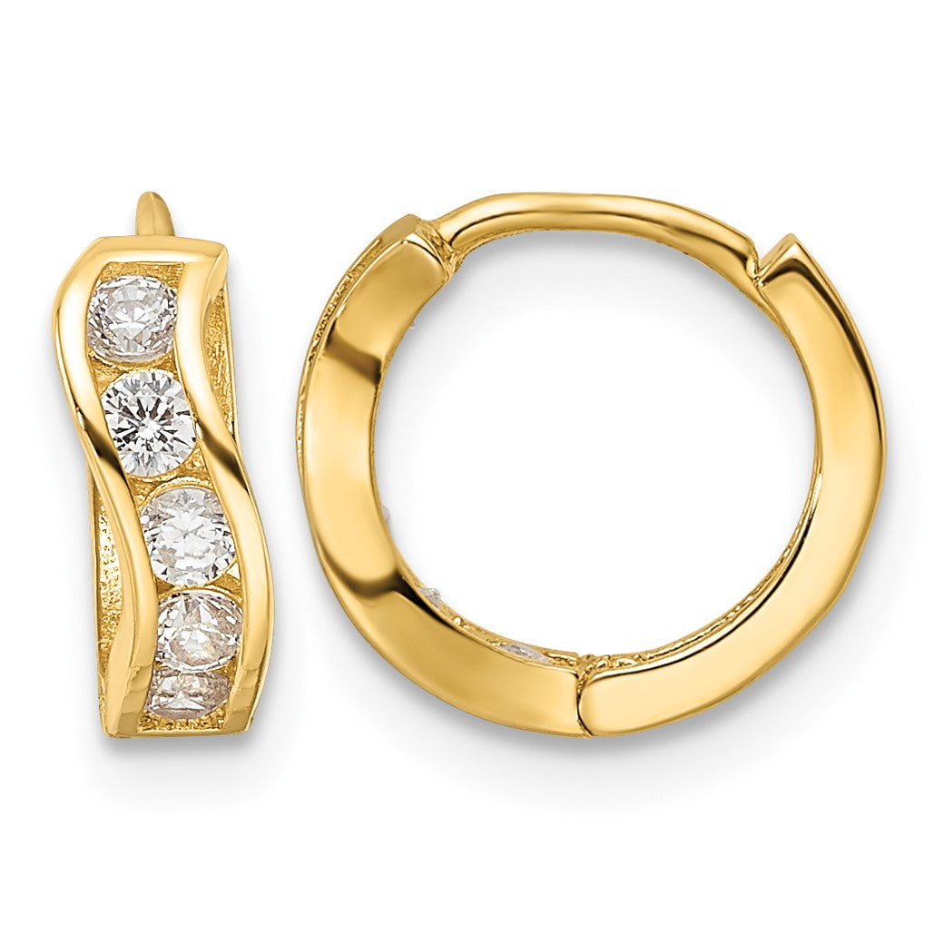 14k Madi K Polished CZ Wavy Hinged Huggie Hoop Earrings