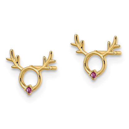 14k Madi K Red CZ Reindeer Post Earrings