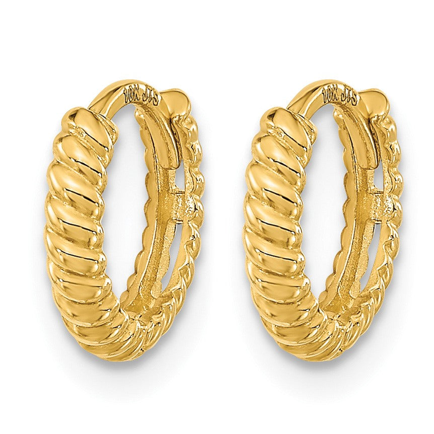 14K Madi K Polished Textured 2x10mm Hinged Hoop Earrings