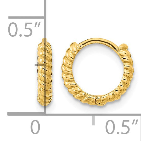 14K Madi K Polished Textured 2x10mm Hinged Hoop Earrings