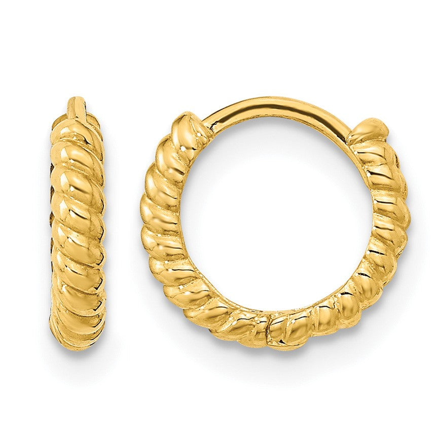 14K Madi K Polished Textured 2x10mm Hinged Hoop Earrings