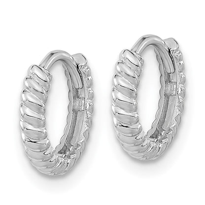 14K White Gold Madi K Polished Textured 2x10mm Hinged Hoop Earrings