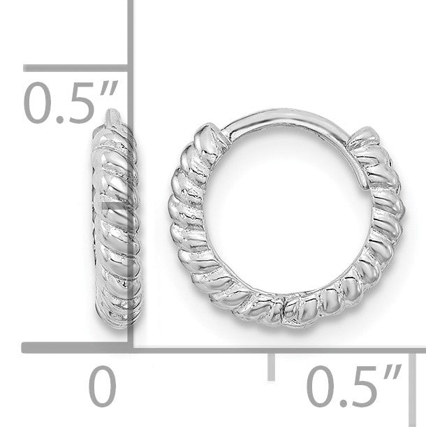 14K White Gold Madi K Polished Textured 2x10mm Hinged Hoop Earrings