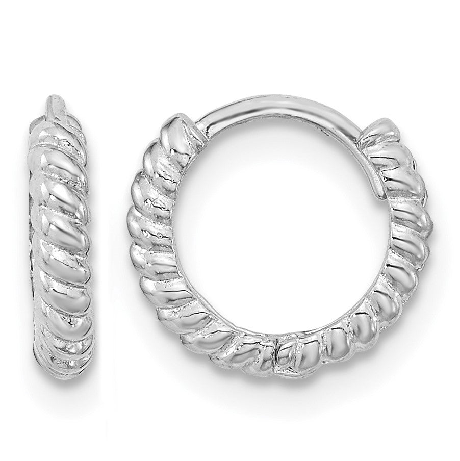 14K White Gold Madi K Polished Textured 2x10mm Hinged Hoop Earrings