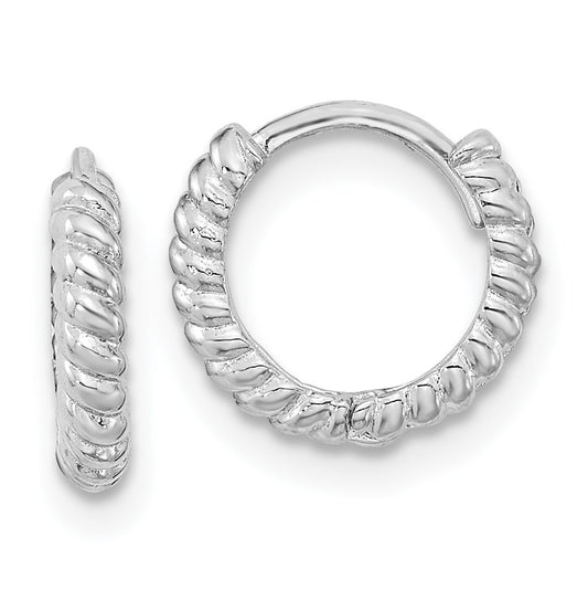 14K White Gold Madi K Polished Textured 2x10mm Hinged Hoop Earrings