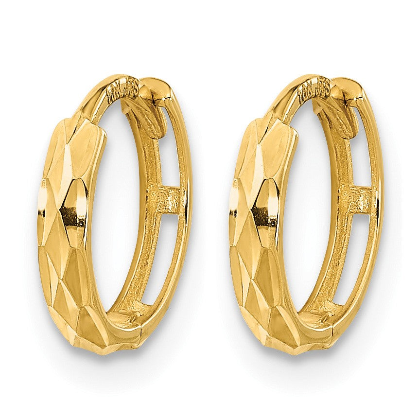 14K Madi K Diamond-Cut 2x10mm Hinged Hoop Earrings