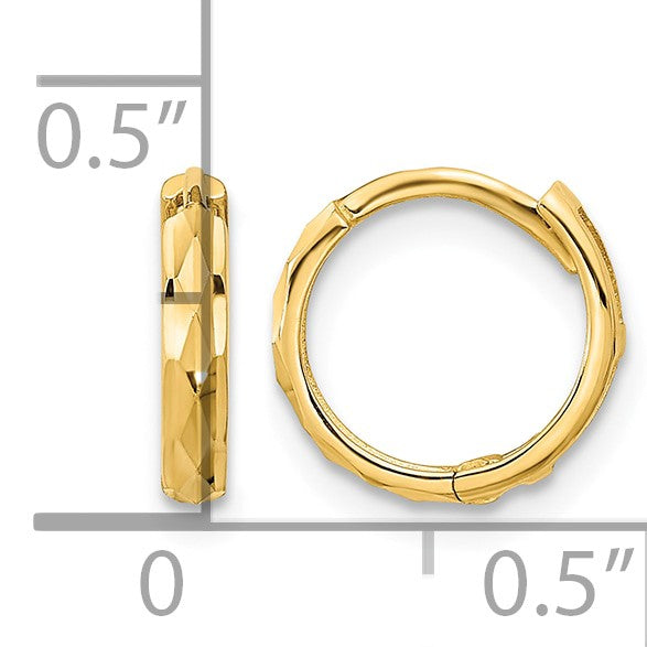 14K Madi K Diamond-Cut 2x10mm Hinged Hoop Earrings