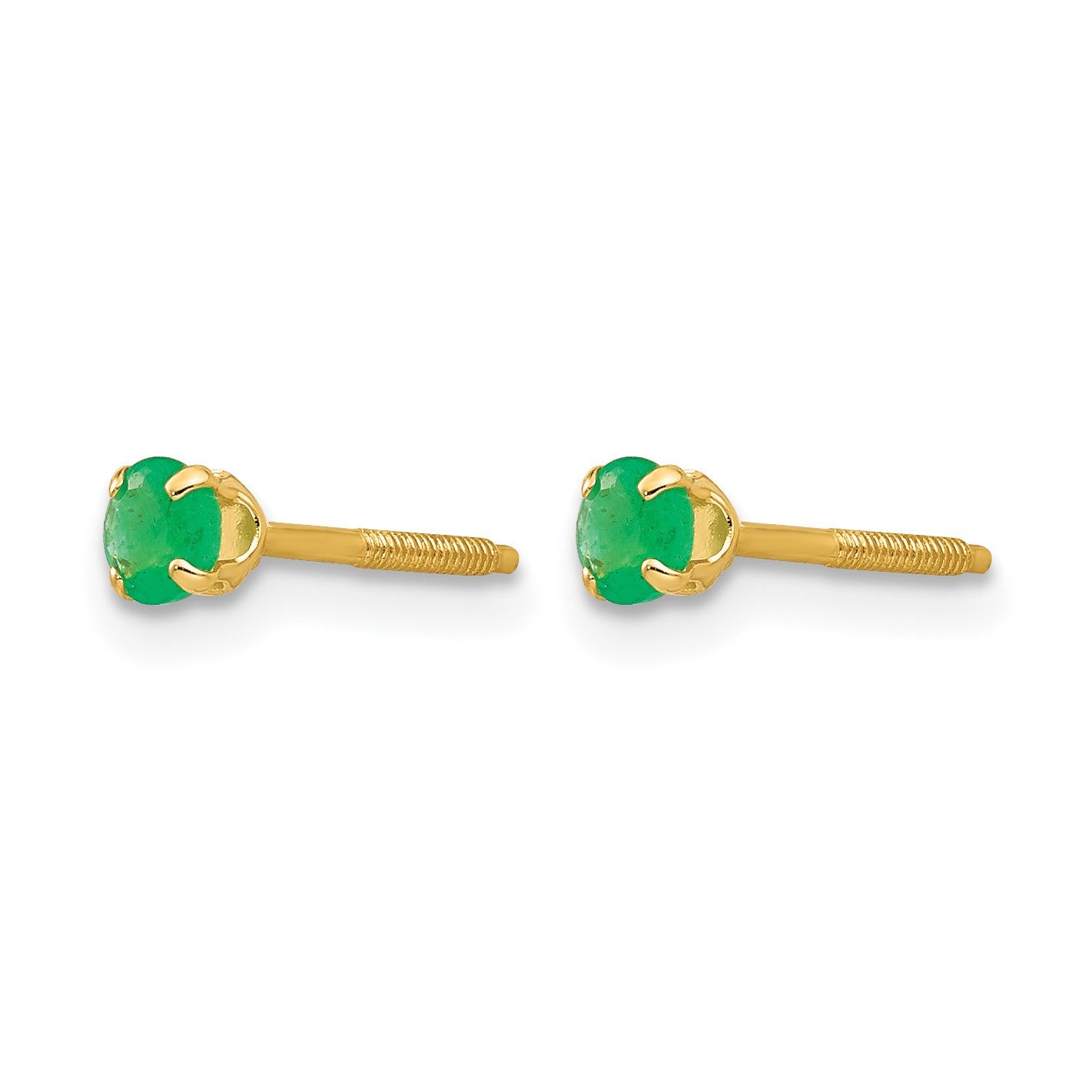 14k Madi K 3mm Round Emerald Birthstone Screwback Post Earrings
