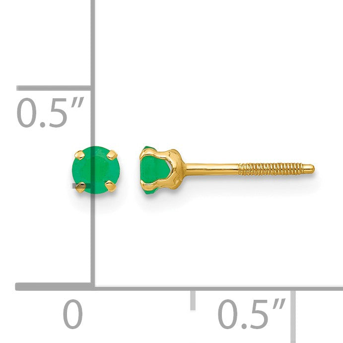 14k Madi K 3mm Round Emerald Birthstone Screwback Post Earrings