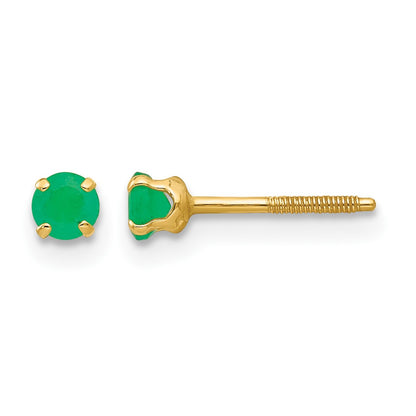 14k Madi K 3mm Round Emerald Birthstone Screwback Post Earrings