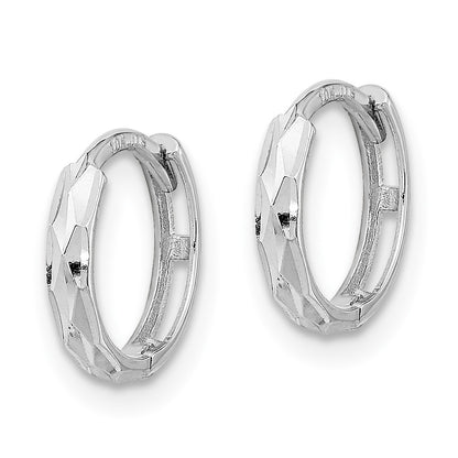 14K White Gold Madi K Diamond-Cut 2x10mm Hinged Hoop Earrings