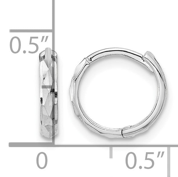14K White Gold Madi K Diamond-Cut 2x10mm Hinged Hoop Earrings