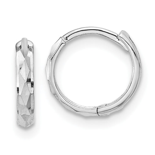 14K White Gold Madi K Diamond-Cut 2x10mm Hinged Hoop Earrings