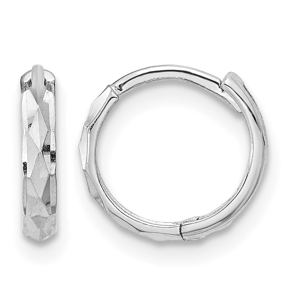 14K White Gold Madi K Diamond-Cut 2x10mm Hinged Hoop Earrings