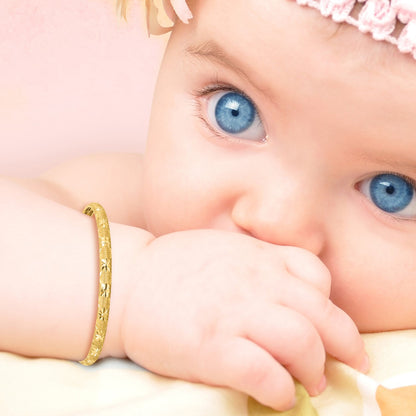 14K Satin and Diamond-cut 3.15mm Flexible Baby Bangle