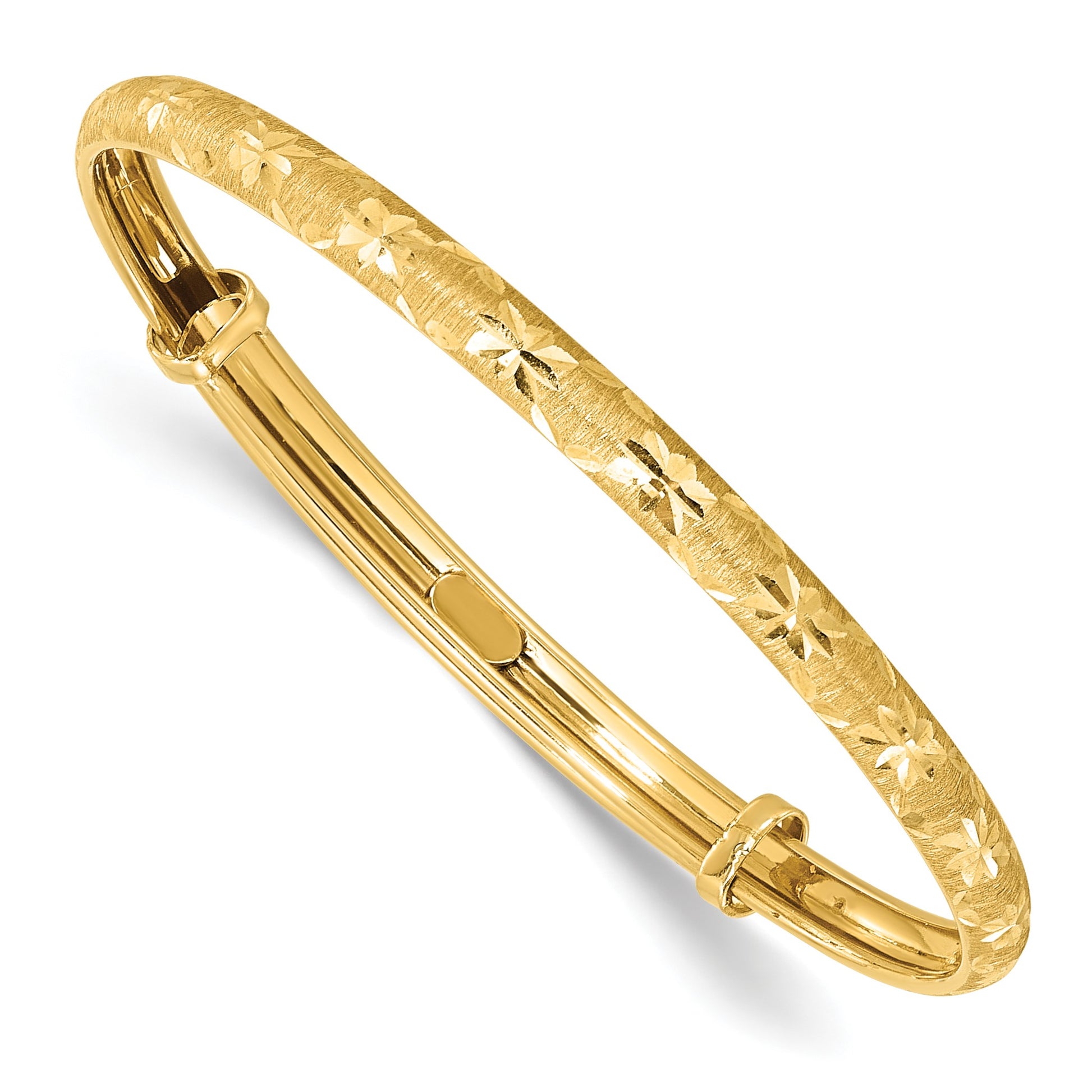 14K Satin and Diamond-cut 3.15mm Flexible Baby Bangle