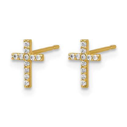 14k Madi K Polished CZ Cross Childrens Post Earrings
