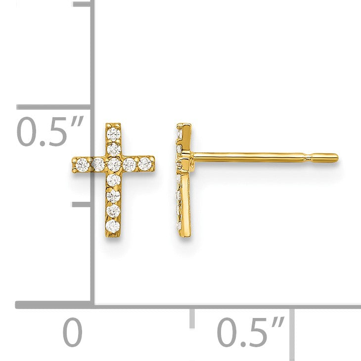 14k Madi K Polished CZ Cross Childrens Post Earrings
