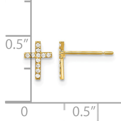 14k Madi K Polished CZ Cross Childrens Post Earrings