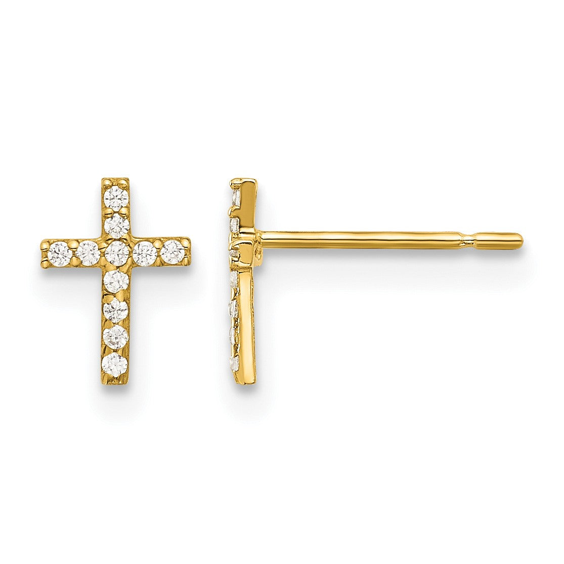 14k Madi K Polished CZ Cross Childrens Post Earrings