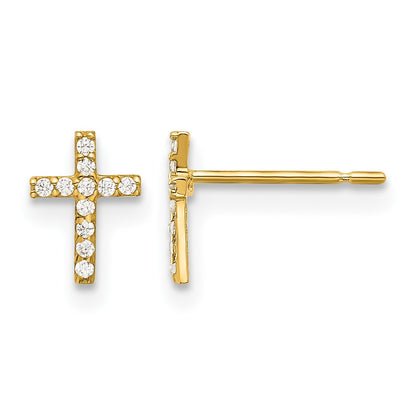 14k Madi K Polished CZ Cross Childrens Post Earrings