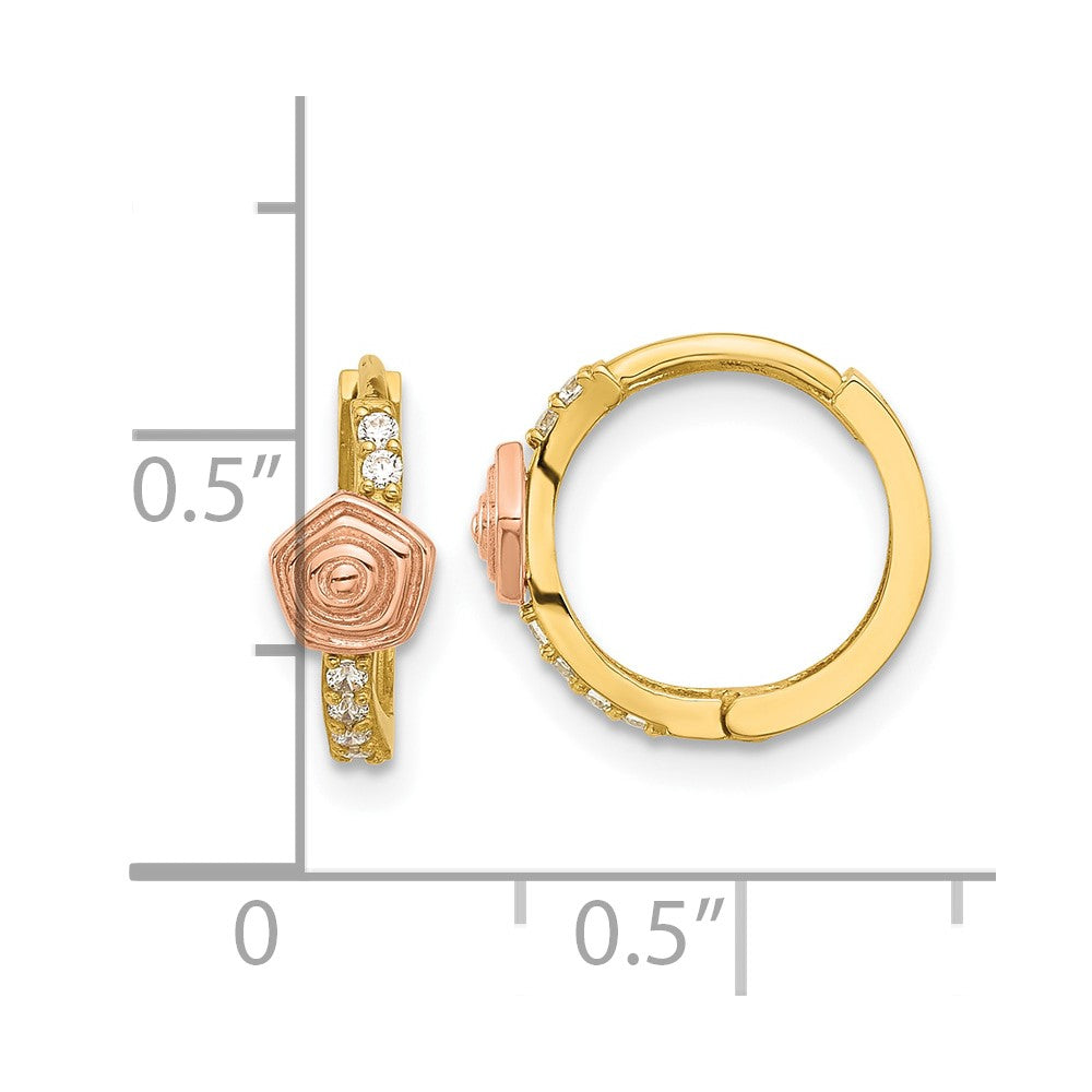 14k Madi K Polished Two-tone CZ Hinged Huggie Hoop Earrings