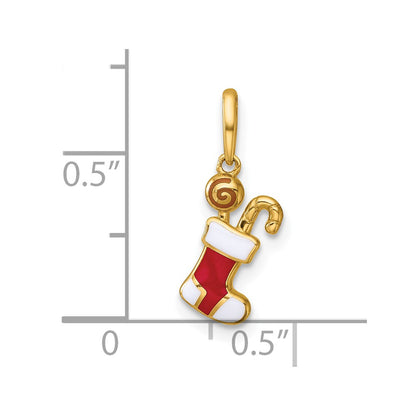 14k Madi K Polished Red/White Epoxy Christmas Stocking Pendant