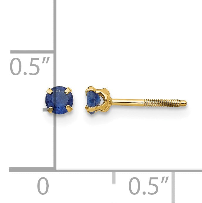 14k Madi K 3mm Round Sapphire Birthstone  Screwback Post Earrings