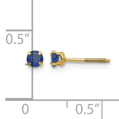 14k Madi K 3mm Round Sapphire Birthstone  Screwback Post Earrings