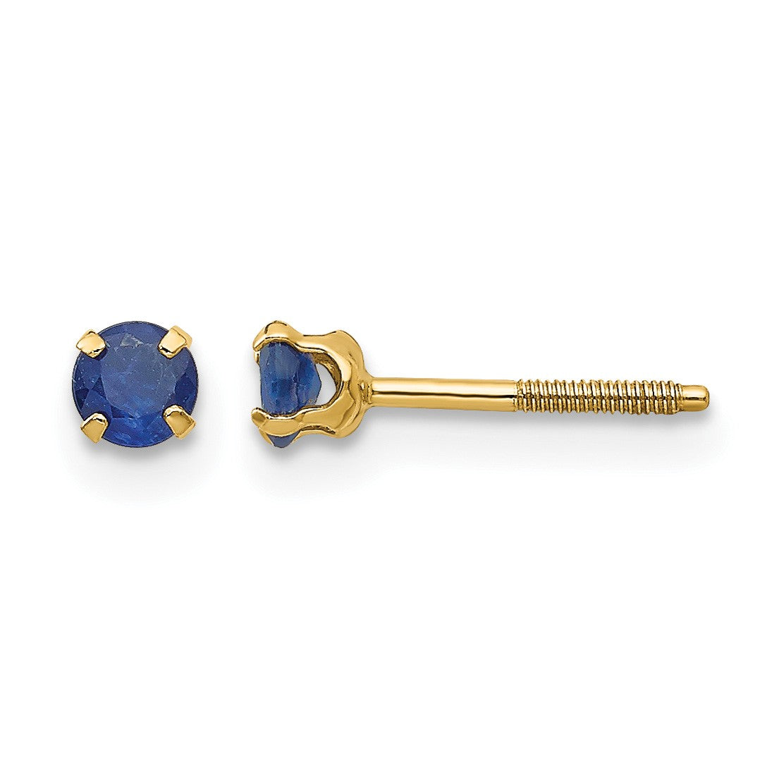 14k Madi K 3mm Round Sapphire Birthstone  Screwback Post Earrings