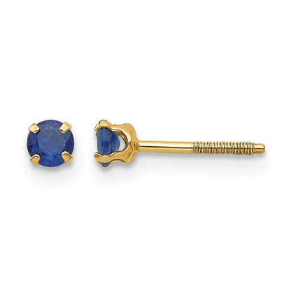 14k Madi K 3mm Round Sapphire Birthstone  Screwback Post Earrings
