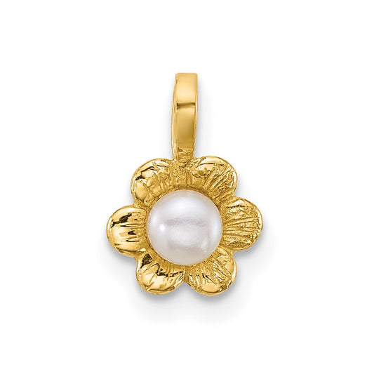 14k Madi K 3-4mm White Button Freshwater Cultured Pearl Flower Pendant