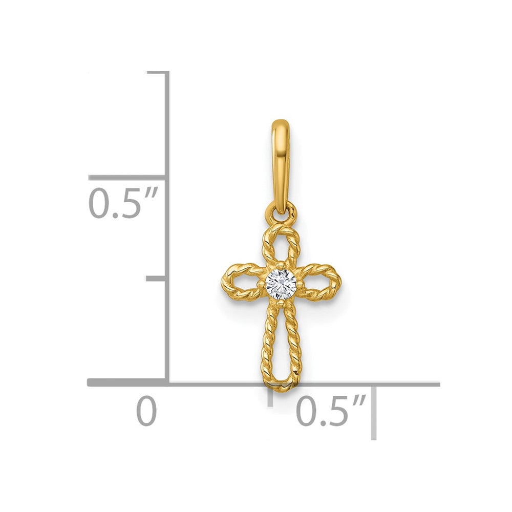 14k Madi K Polished and Twisted Fancy CZ Cross Pendant