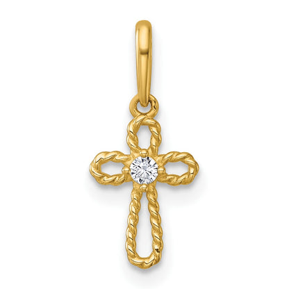 14k Madi K Polished and Twisted Fancy CZ Cross Pendant